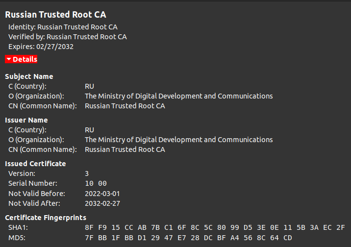 The new “Russian Trusted Root CA” won’t expire for 10 years